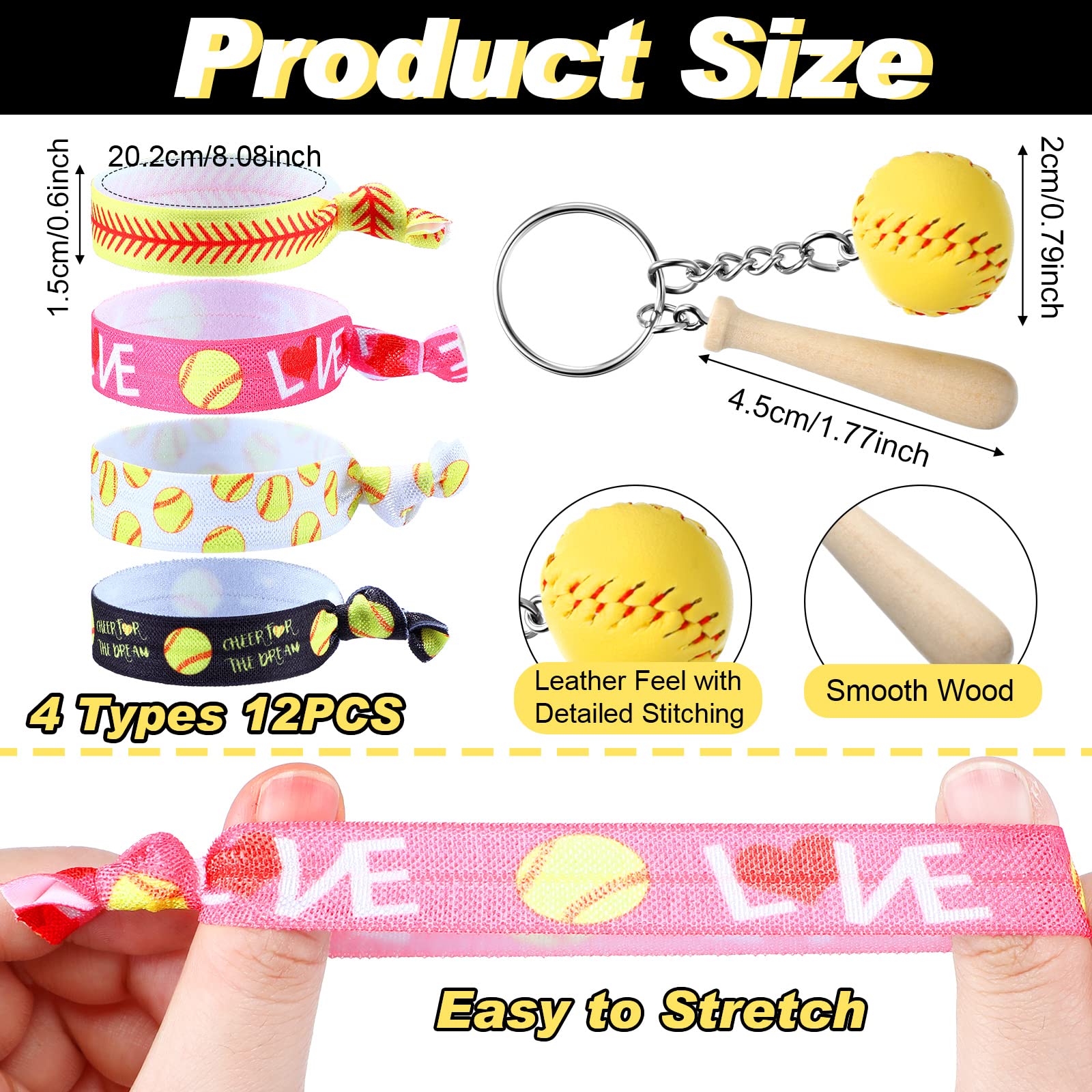 Jexine hair ties with softball theme for comfortable wear and team color accents