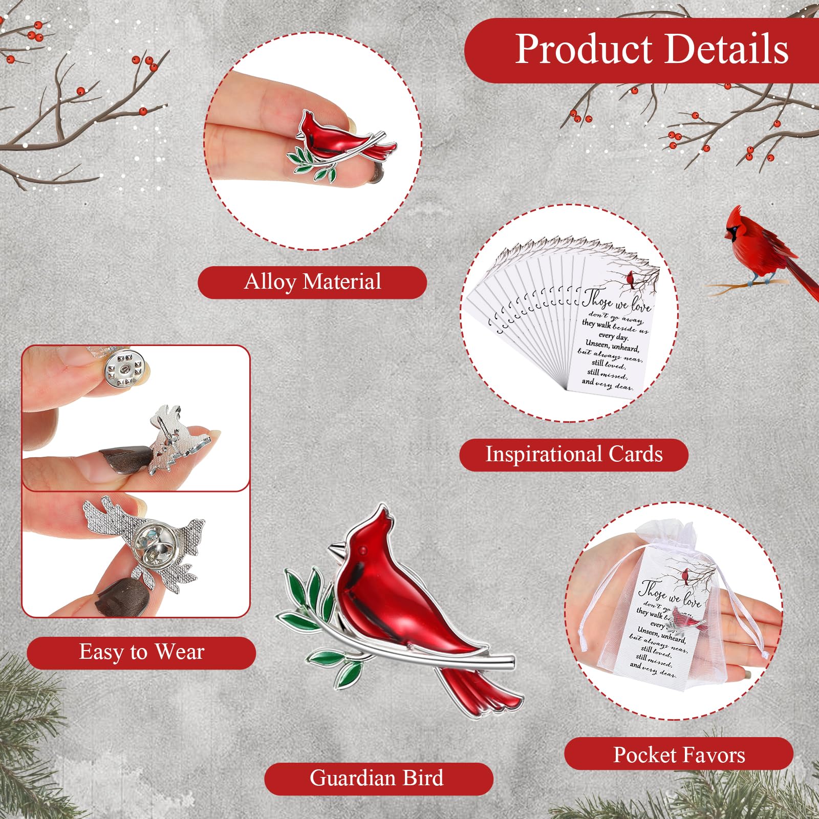 Jexine white organza bags present pins and cards with dignity