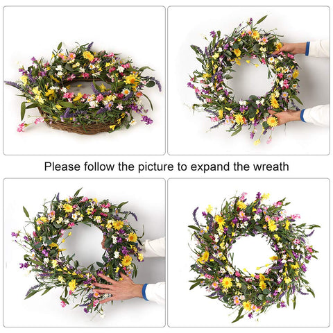 J'FLORU Easter-friendly wreath features bright spring palette.