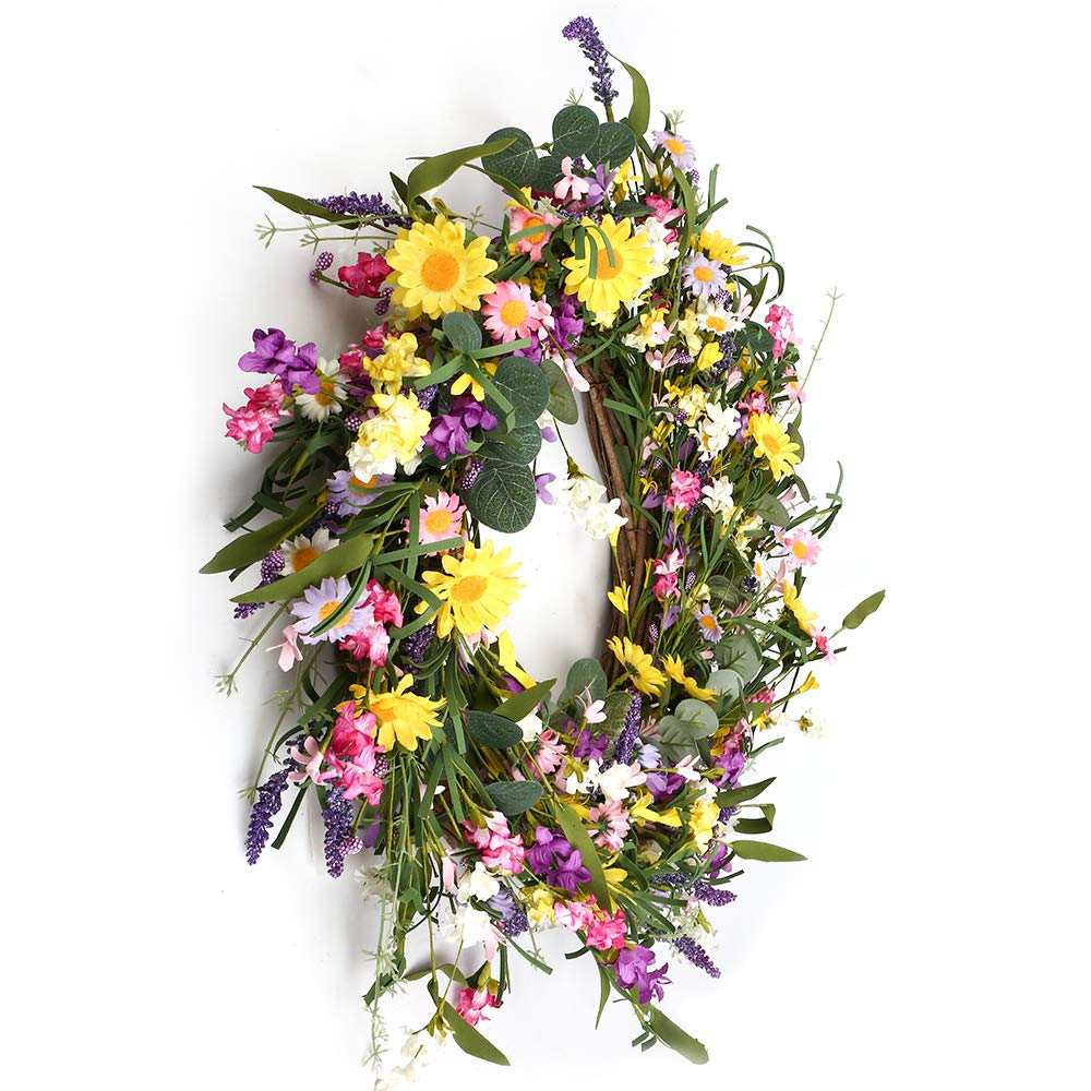 J'FLORU spring wreath close-up highlights handmade craftsmanship and detail.