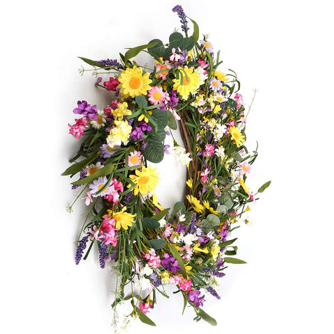 J'FLORU spring wreath close-up highlights handmade craftsmanship and detail.