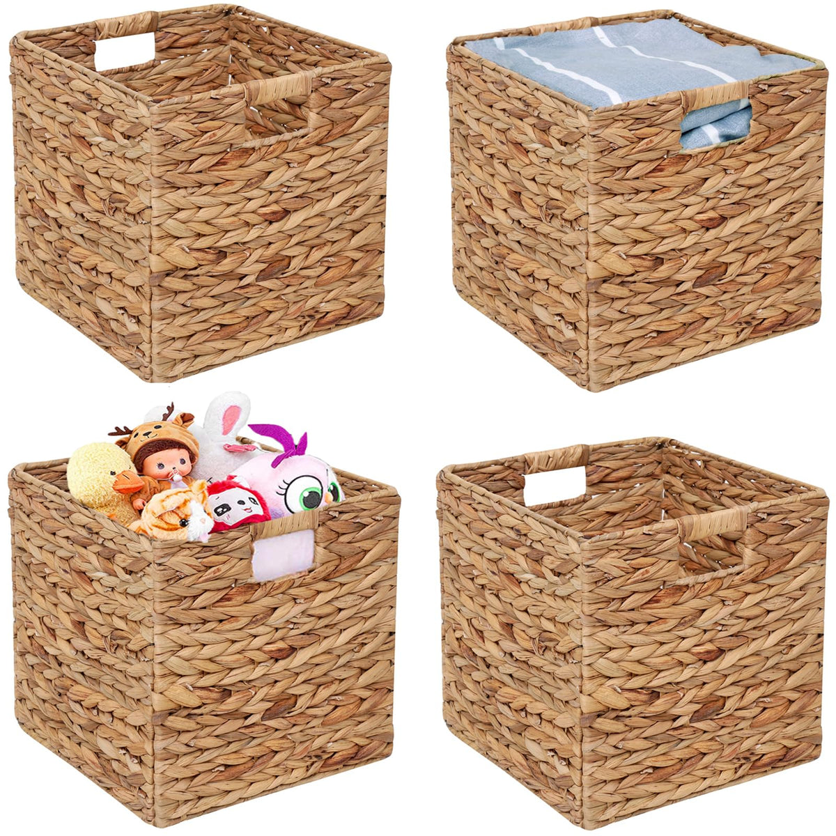 JGJCYO9 11x11in foldable handwoven storage basket on cube shelf for organized laundry
