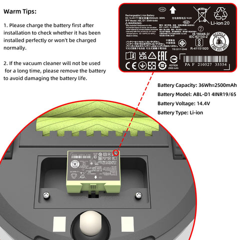 JGTM ABL-D1 compatibility label confirms Roomba i/e/j series support.