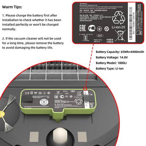 JGTM Roomba battery compatibility guide visual indicating supported Roomba models
