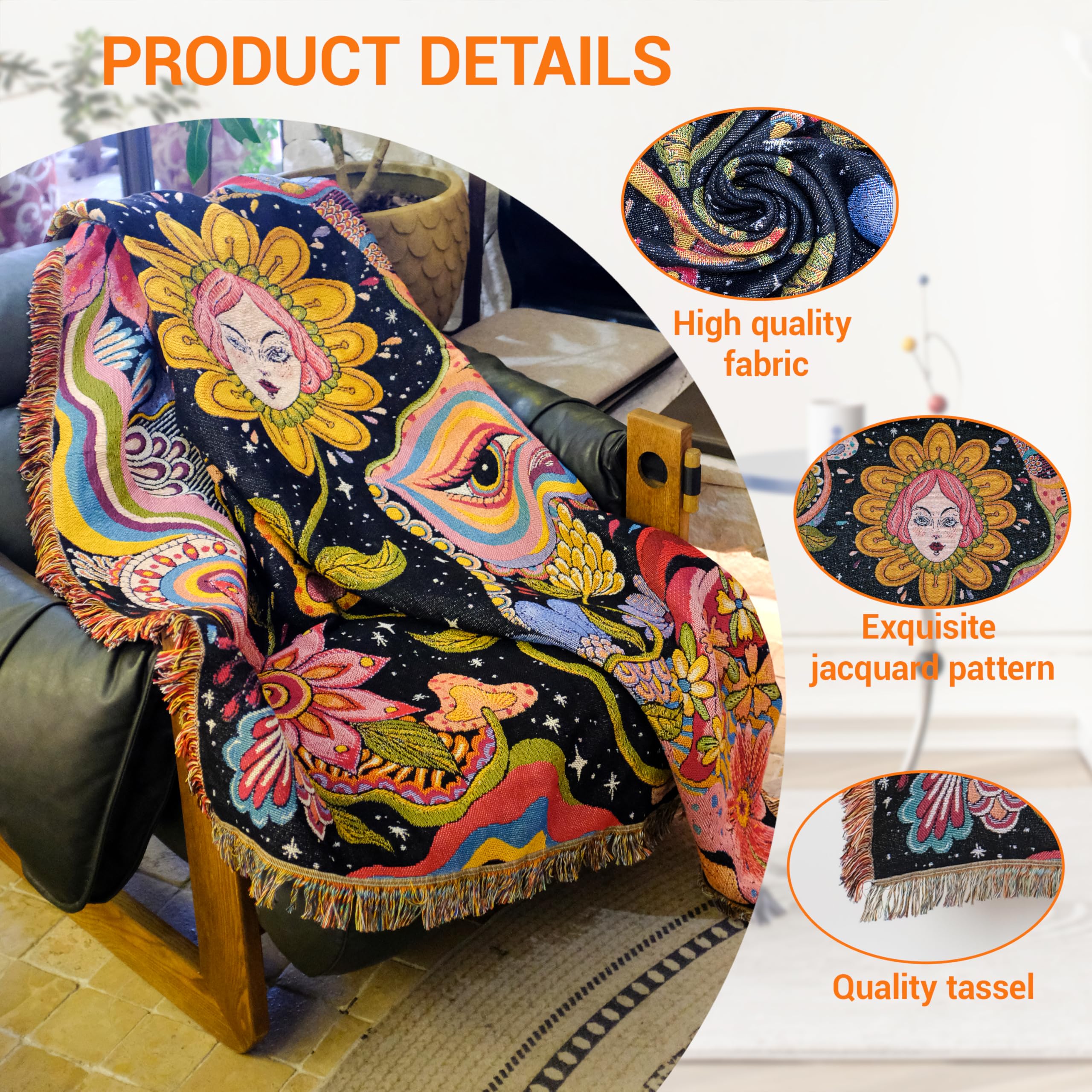 Jhdstore Hippie Flower Throw Blanket draped over a bed for a soft accent.