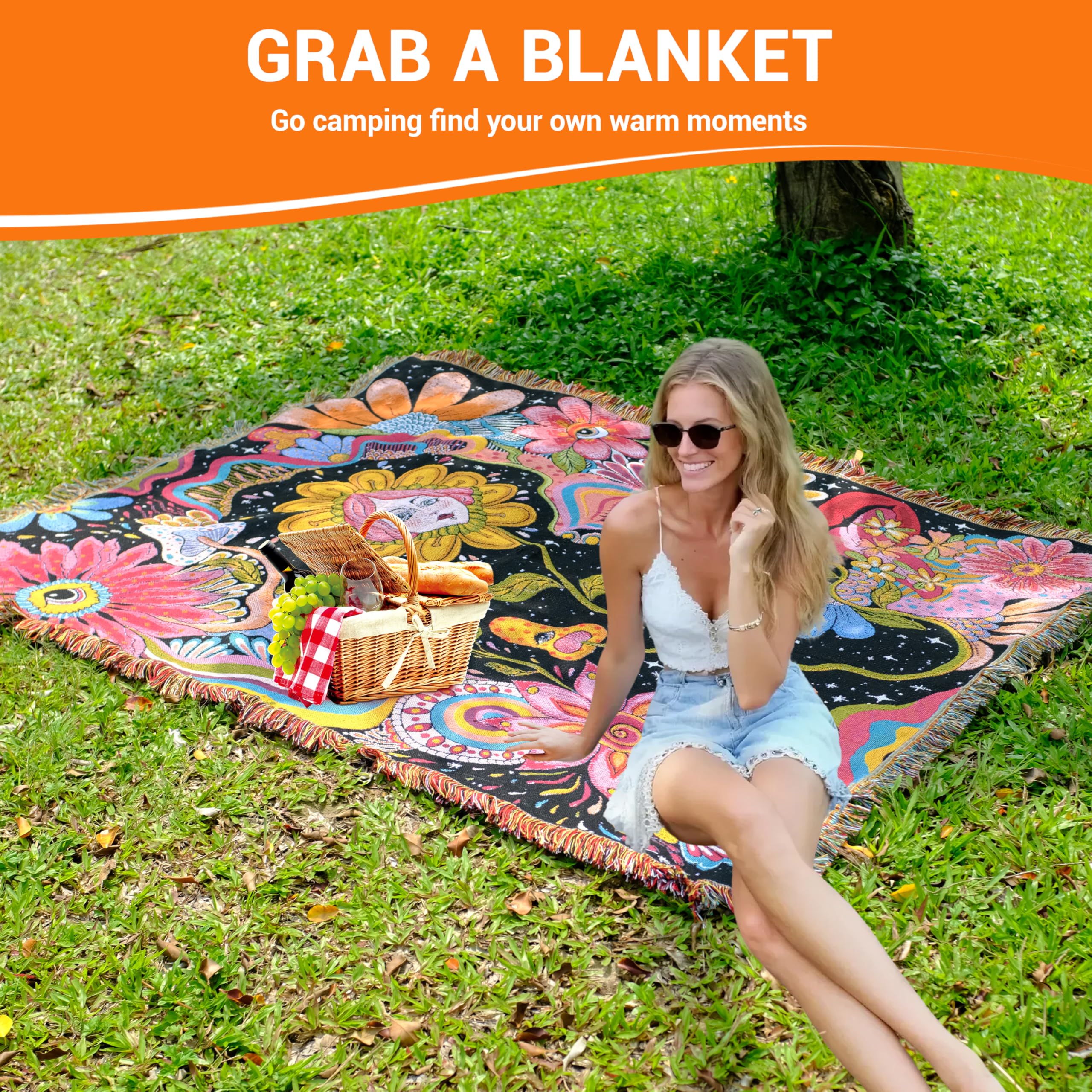 Jhdstore Hippie Flower Throw Blanket as a bedspread for vibrant bedroom styling.