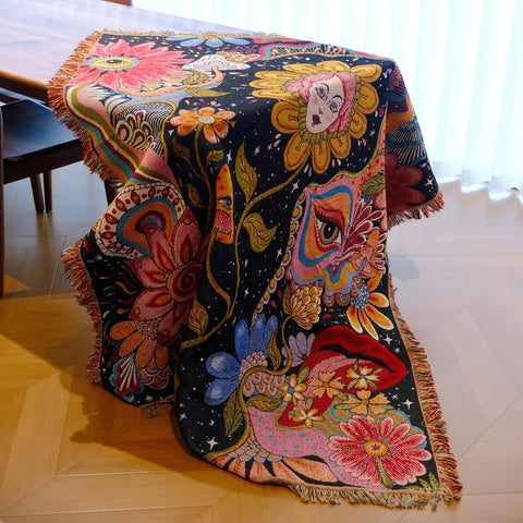 Jhdstore Hippie Flower Throw Blanket for outdoor picnics and light warmth.