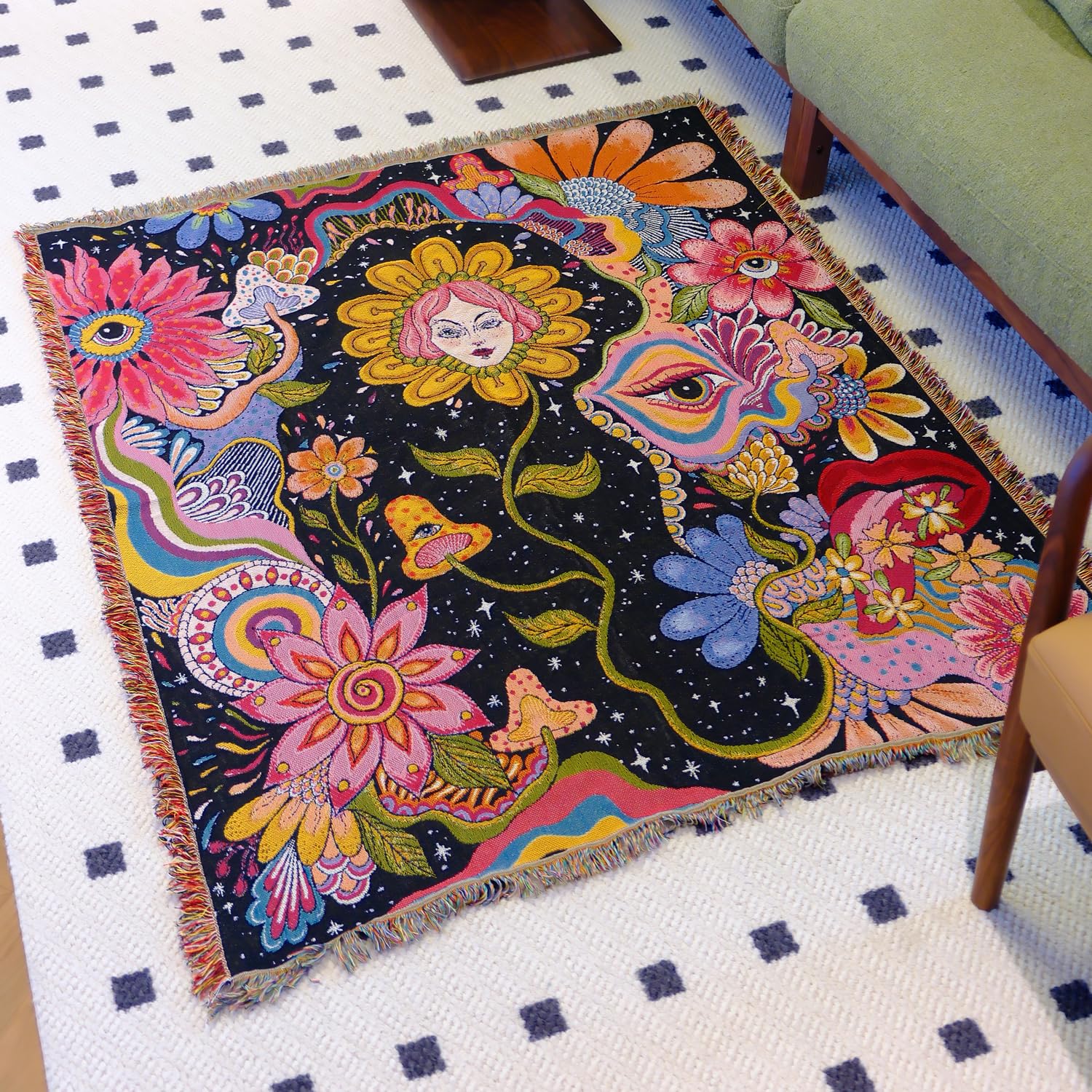 Jhdstore Hippie Flower Throw Blanket quick room update with color and charm.