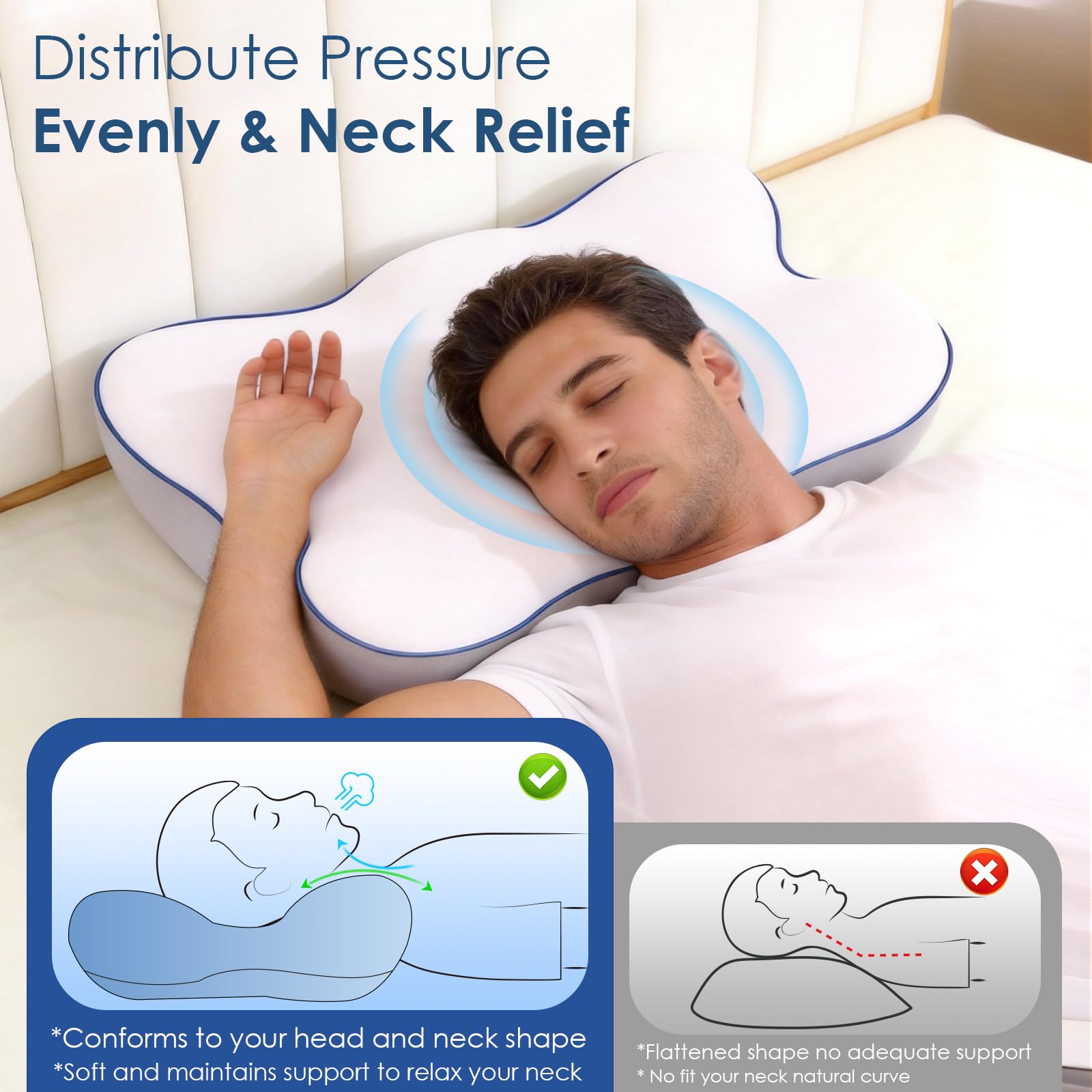 Jiaao neck pillow with two height options for back or side sleepers