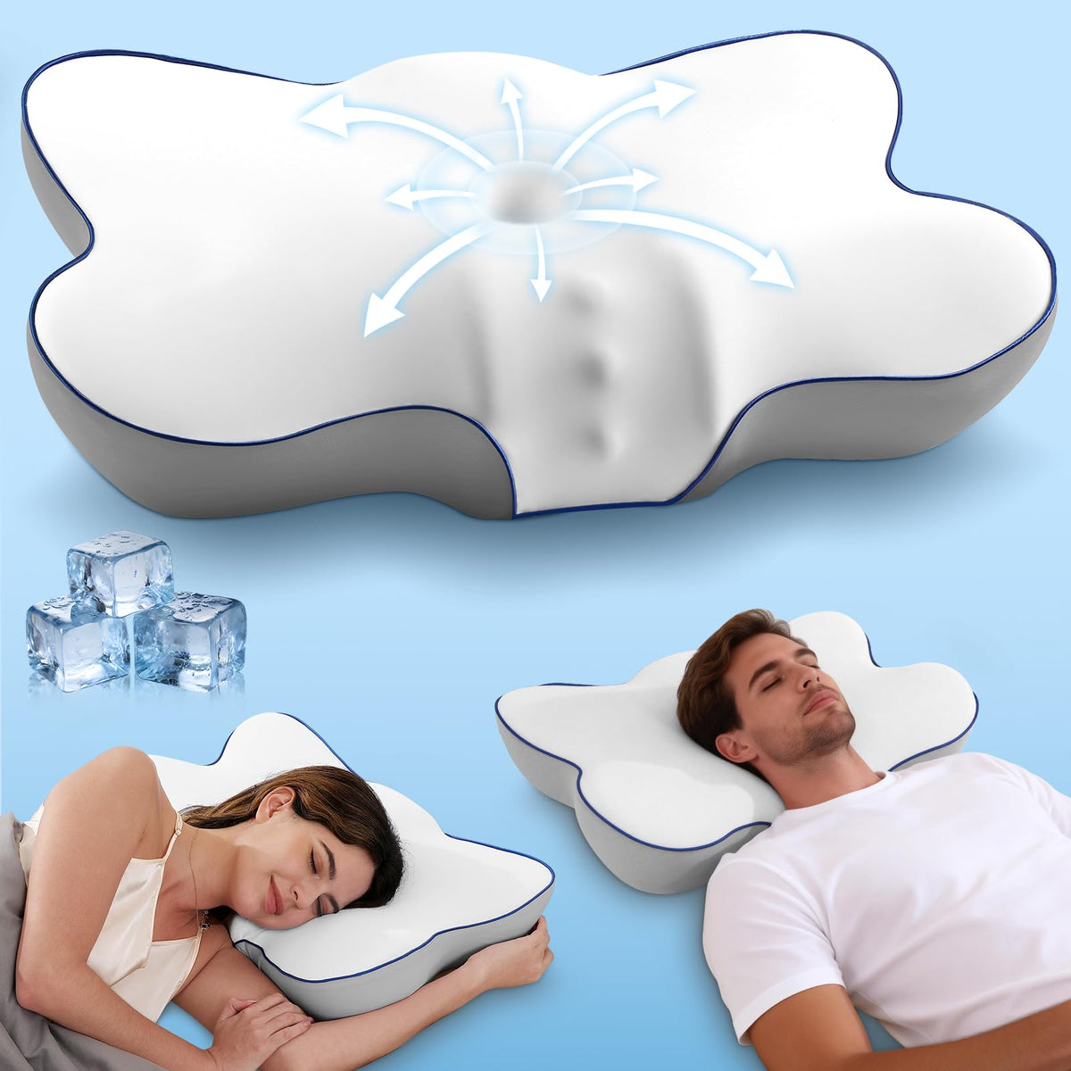 Jiaao neck pillow showing dragonfly wing edges for broader support and comfortable mornings