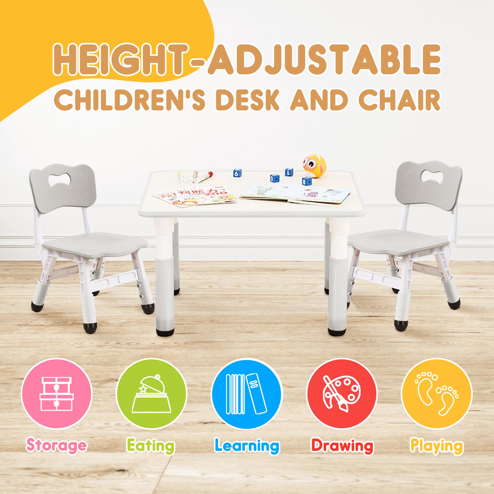 JIAOQIU adjustable-legs close-up showing stable, safe design for daily use.