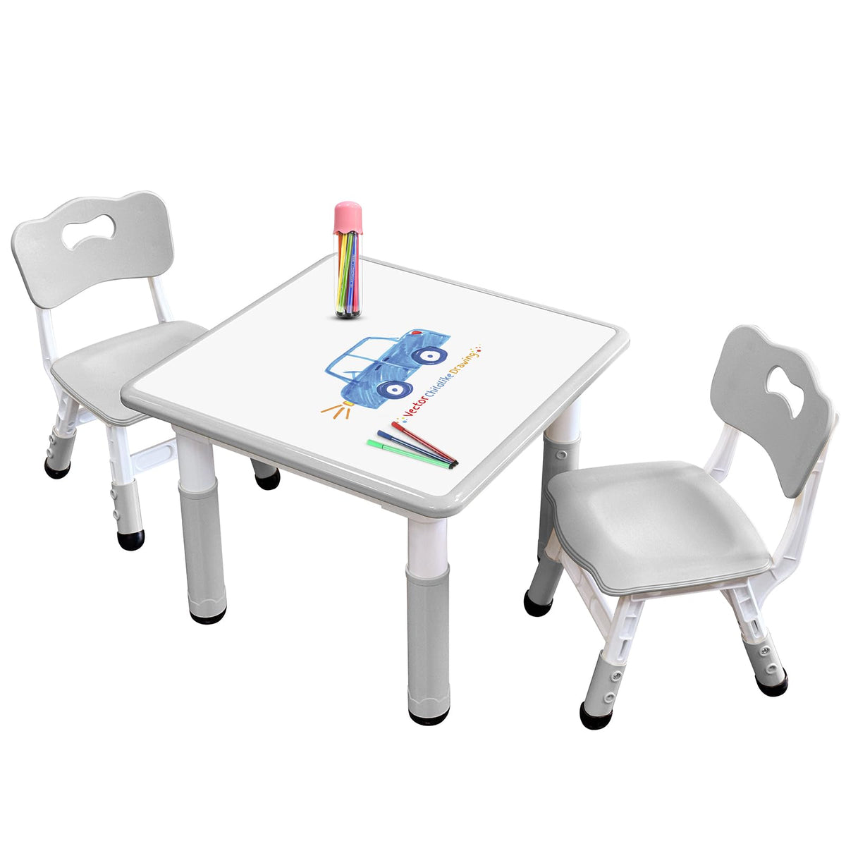 JIAOQIU kid table and chairs adjustable-legs setup for growing children.