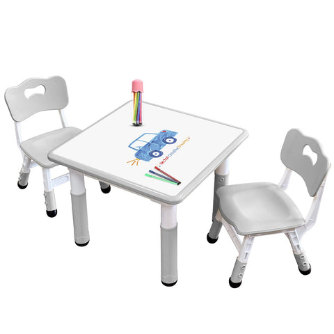 JIAOQIU kid table and chairs adjustable-legs setup for growing children.