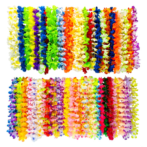 Jiayicheng Hawaiian Leis mixed colors close-up, soft silk feel for comfortable wear