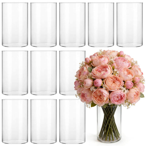 Jibrelxion 12-pack glass cylinder vases for clear centerpieces in weddings and home decor