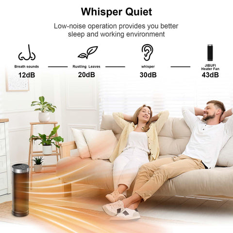 JIBUFI ceramic space heater compact design fits desks, nightstands, and shelves.