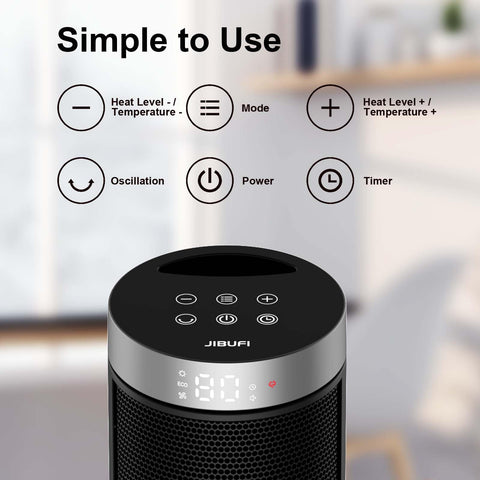 JIBUFI ceramic space heater remote control for convenient temperature adjustments.