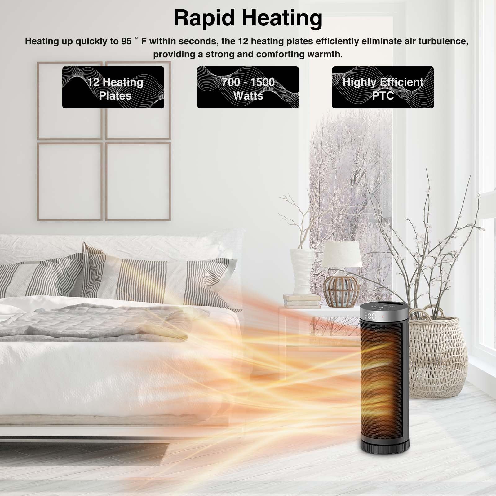 JIBUFI ceramic space heater thermostat display helps maintain comfort efficiently.