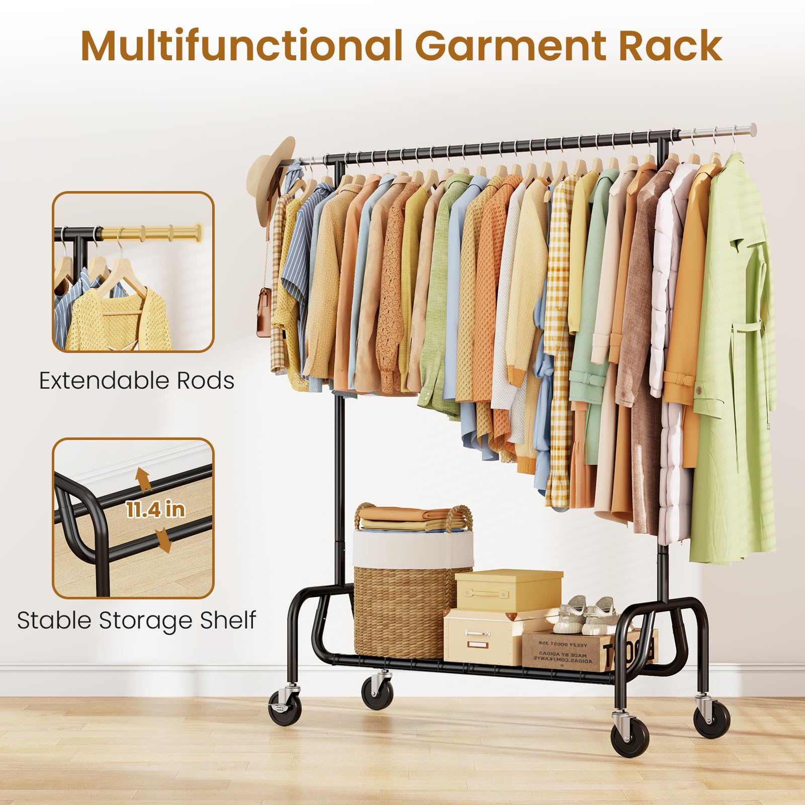 JIEJIERUI hanging rod extends from 43 to 63 inches for easy access