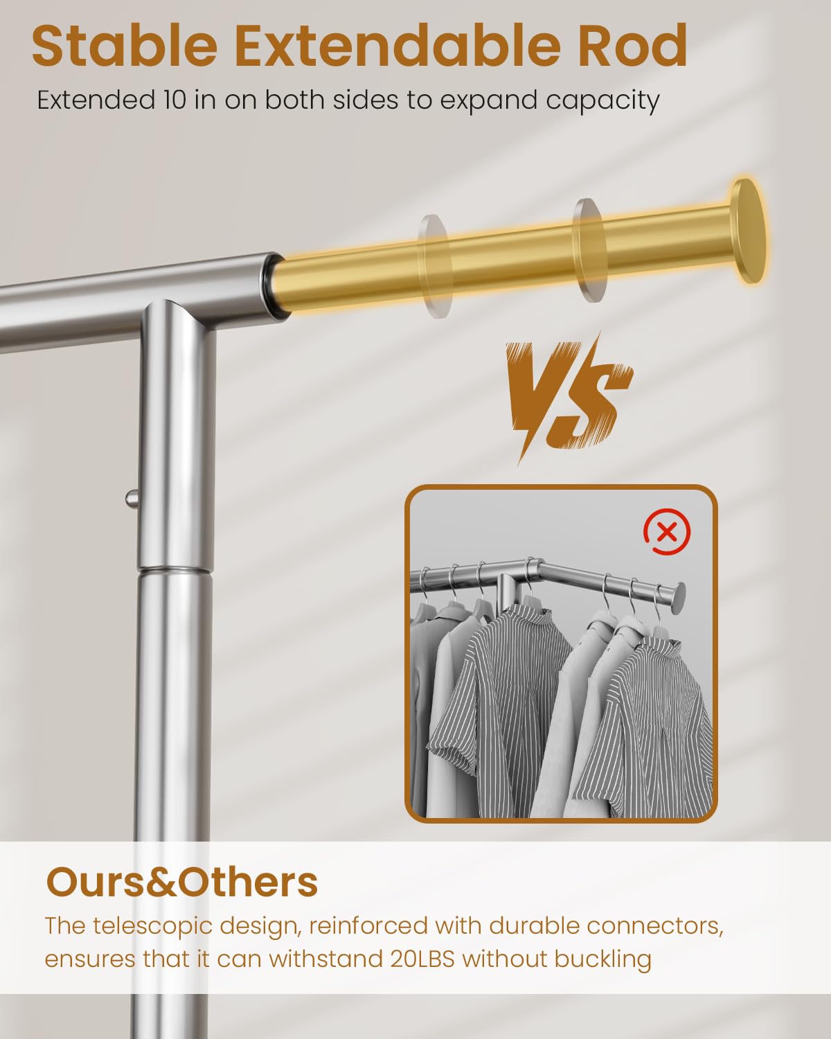 JIEJIERUI clothing rack with adjustable height and width for space fitting.