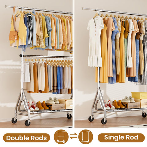 JIEJIERUI heavy-duty rack at 78-inch height fits long garments without dragging.
