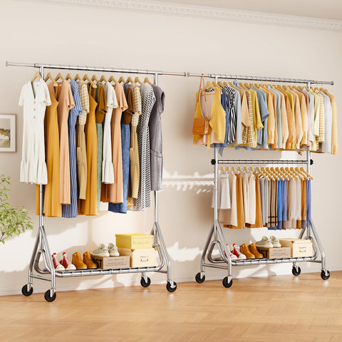 JIEJIERUI locking wheels provide stability when needed to protect garments.