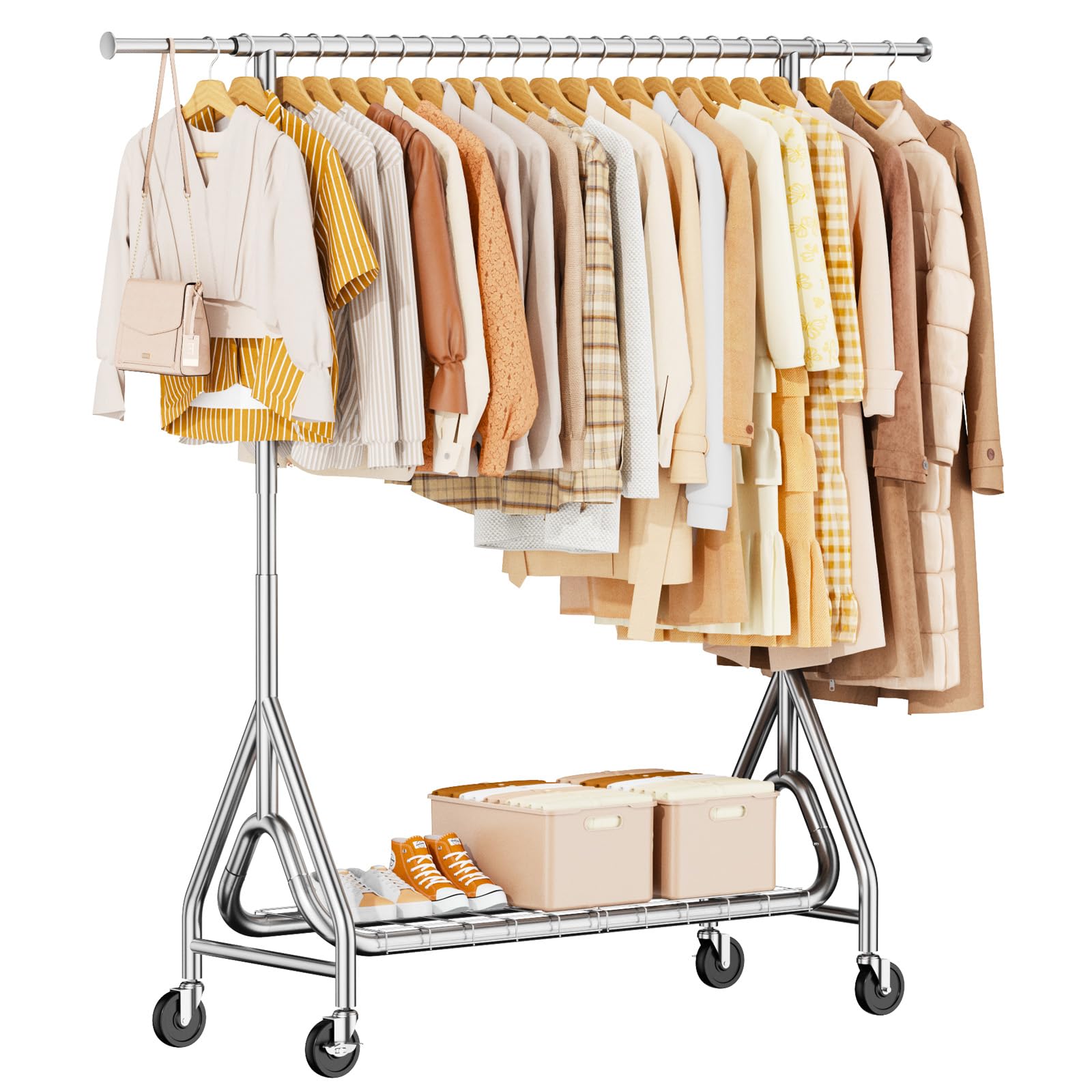 JIEJIERUI heavy-duty clothing rack showing 450 lb capacity for family wardrobes.