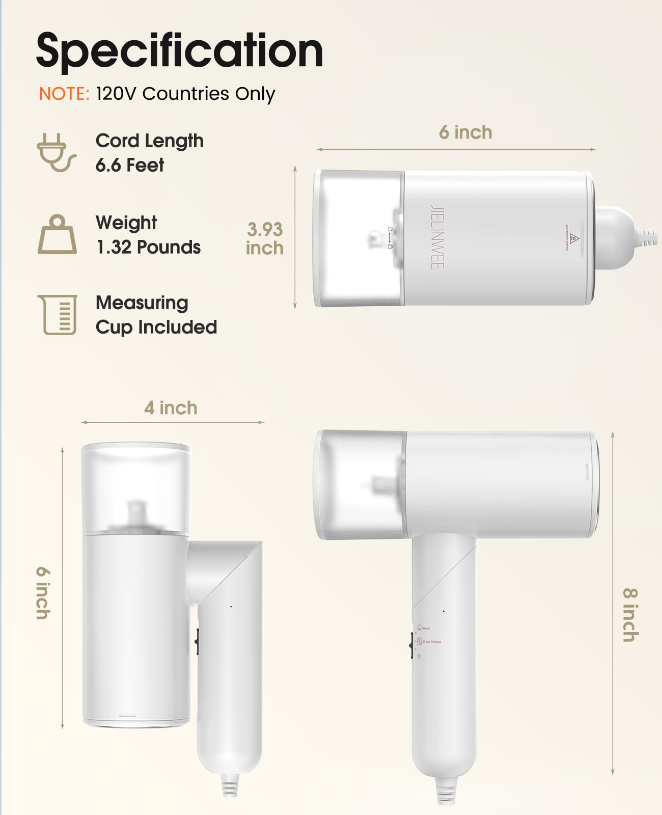 JIELINWEE white color design of the handheld steamer
