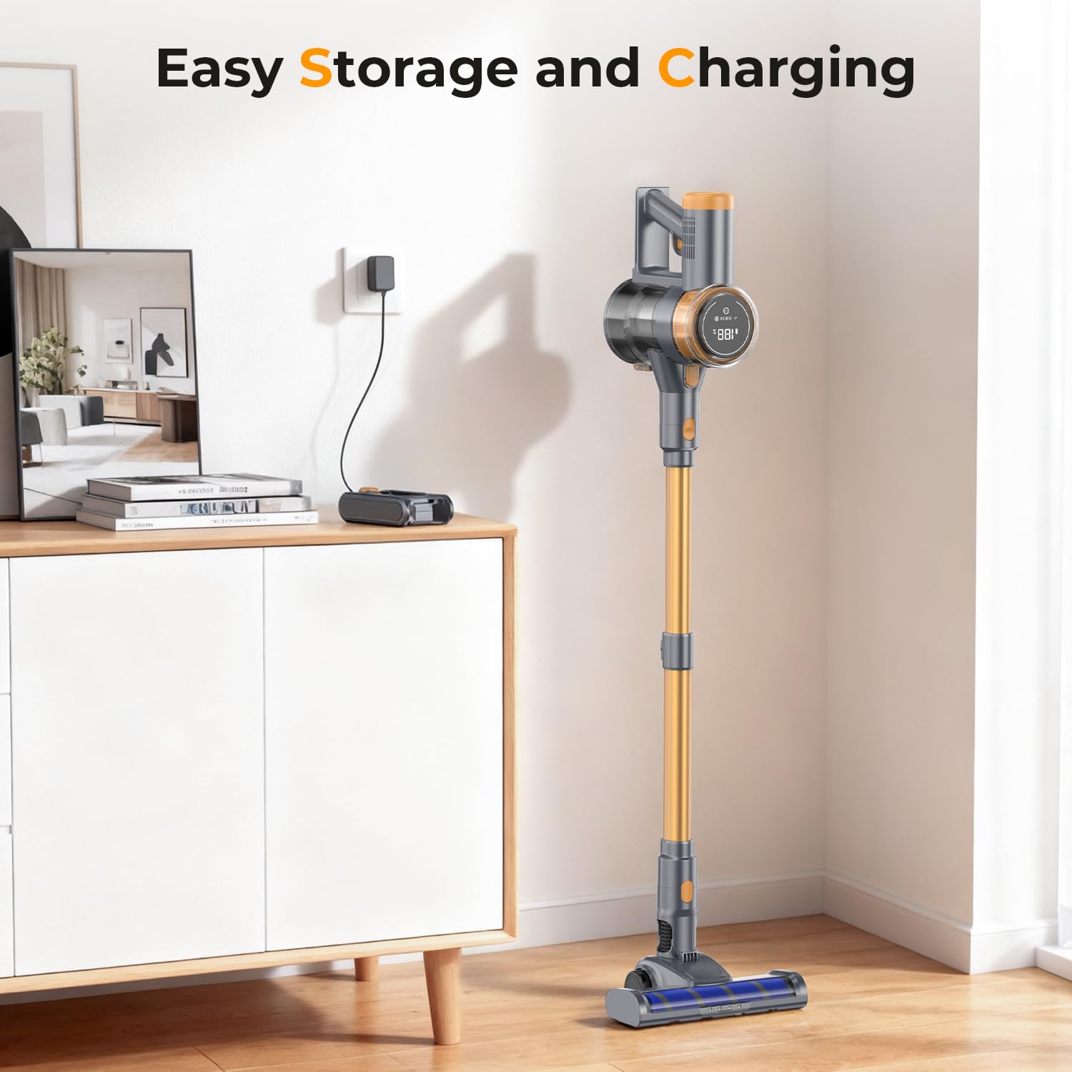 JIEANER self-standing vacuum stores neatly without wall mounts