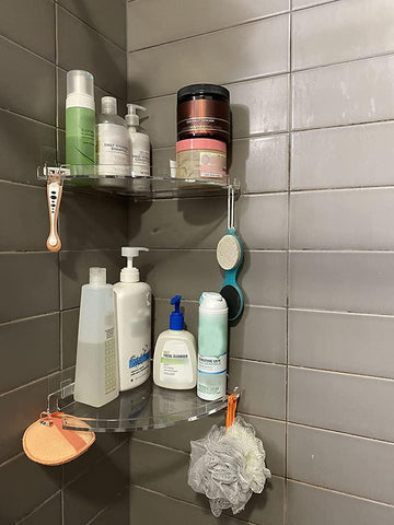 JiePai corner shower shelf installed in a 90-degree corner for tidy shower essentials.