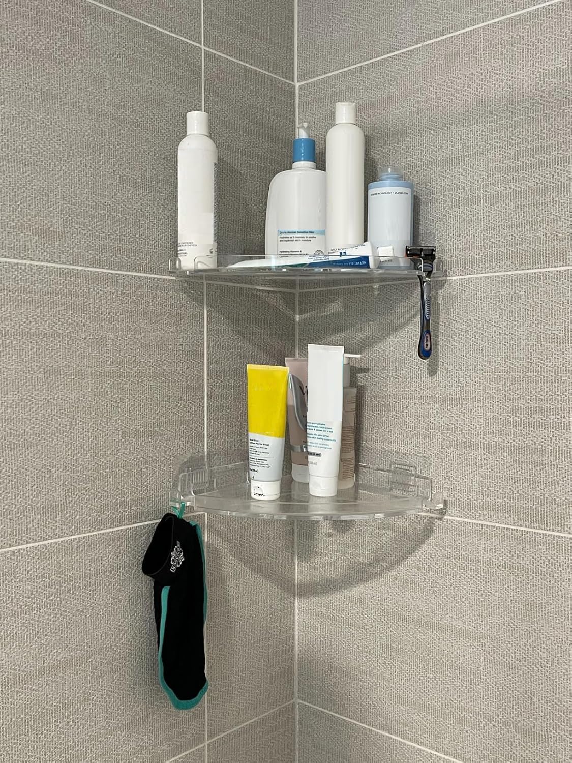 JiePai shower caddy with hooks keeps razors and loofahs within reach.