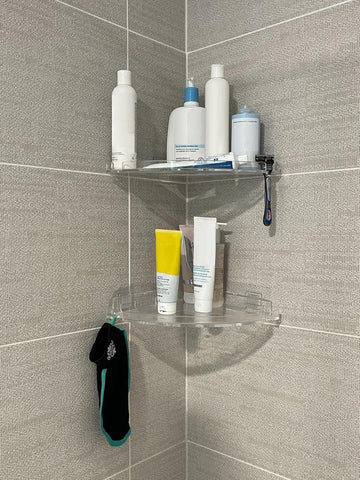 JiePai shower caddy with hooks keeps razors and loofahs within reach.