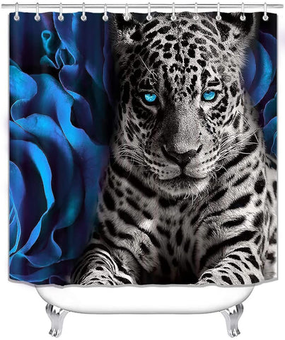 Jieprom blue rose leopard bath mat adds soft comfort and color.