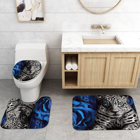 Jieprom blue rose leopard curtain full view showing bold design impact.