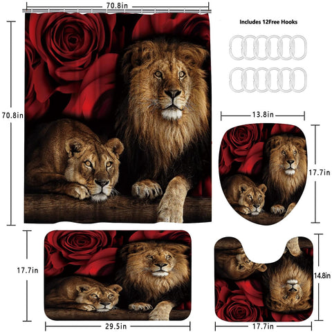 jieprom rose-lion shower curtain includes 12 hooks for quick, secure hanging