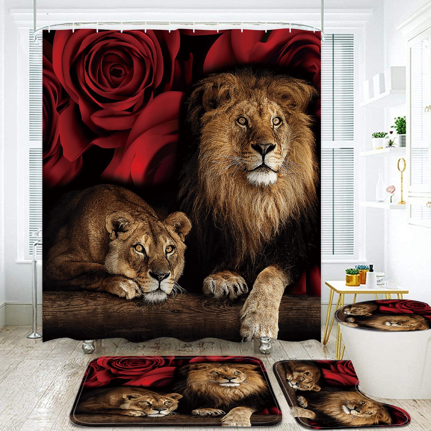 jieprom rose and lion shower curtain pattern with vibrant colors for a fresh bathroom look