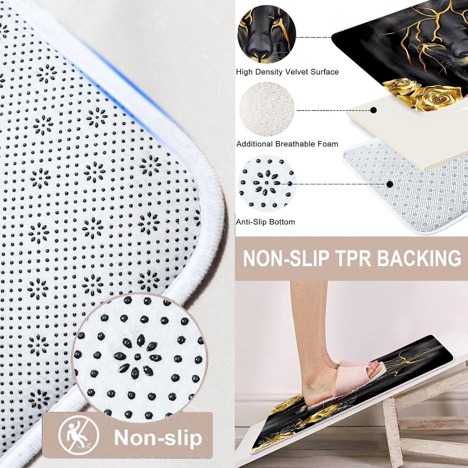 Jieprom U-shape non-slip rug provides plush support and safety.