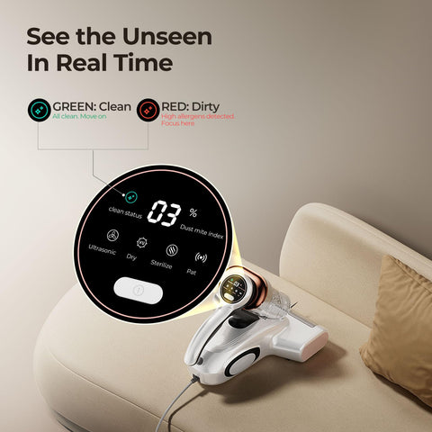 JIGOO bed vacuum cleaner heats to 130°F for quick surface refresh.