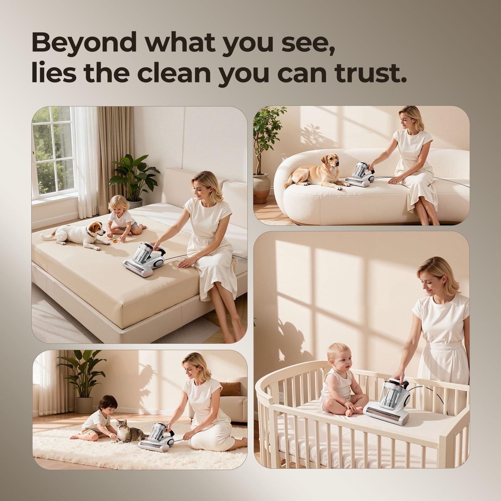 JIGOO bed vacuum cleaner corded design ensures continuous power.