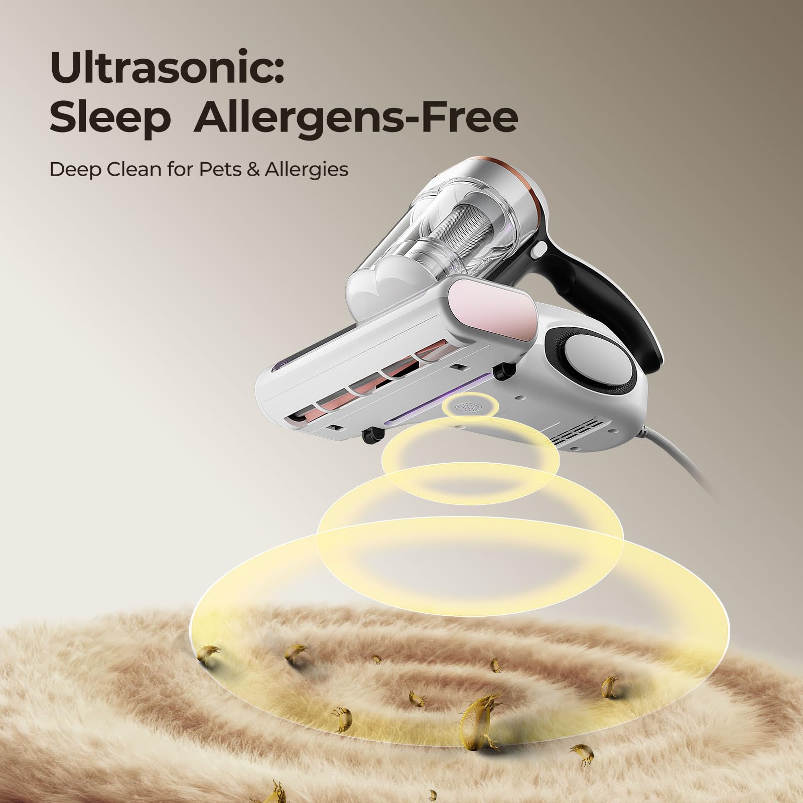 JIGOO bed vacuum cleaner with high-speed main brush for lifting hair.