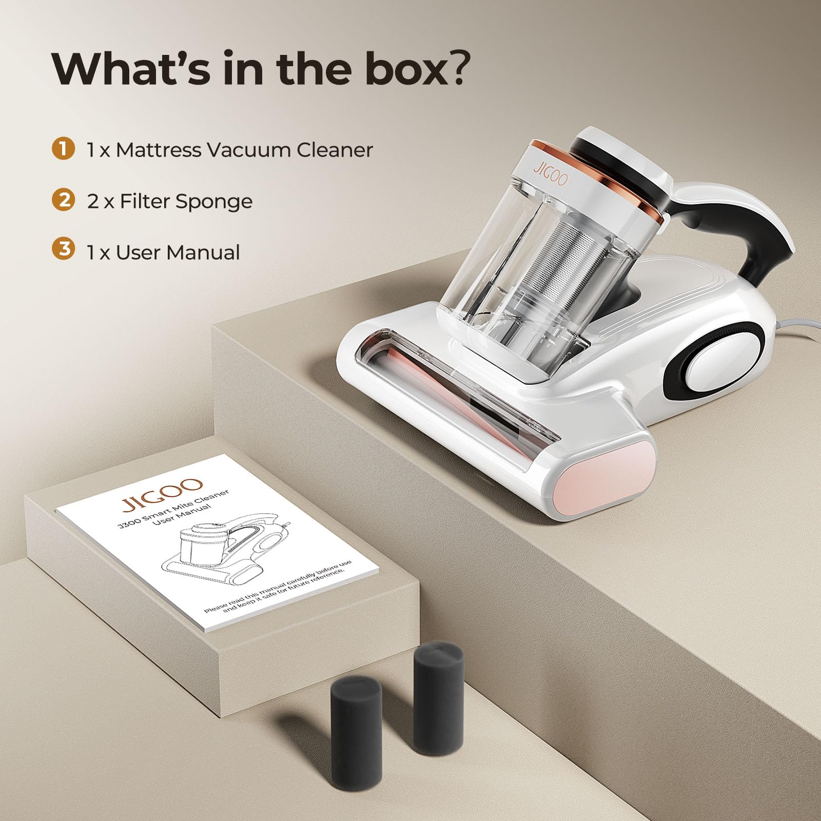 JIGOO bed vacuum cleaner helps remove pet hair from bedding.