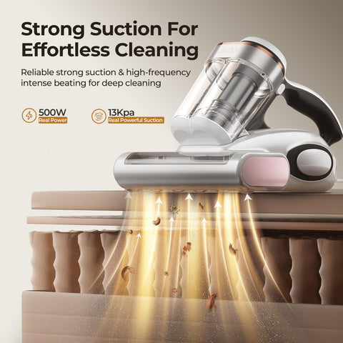 JIGOO bed vacuum cleaner uses UV and ultrasonic for deep cleaning on beds.