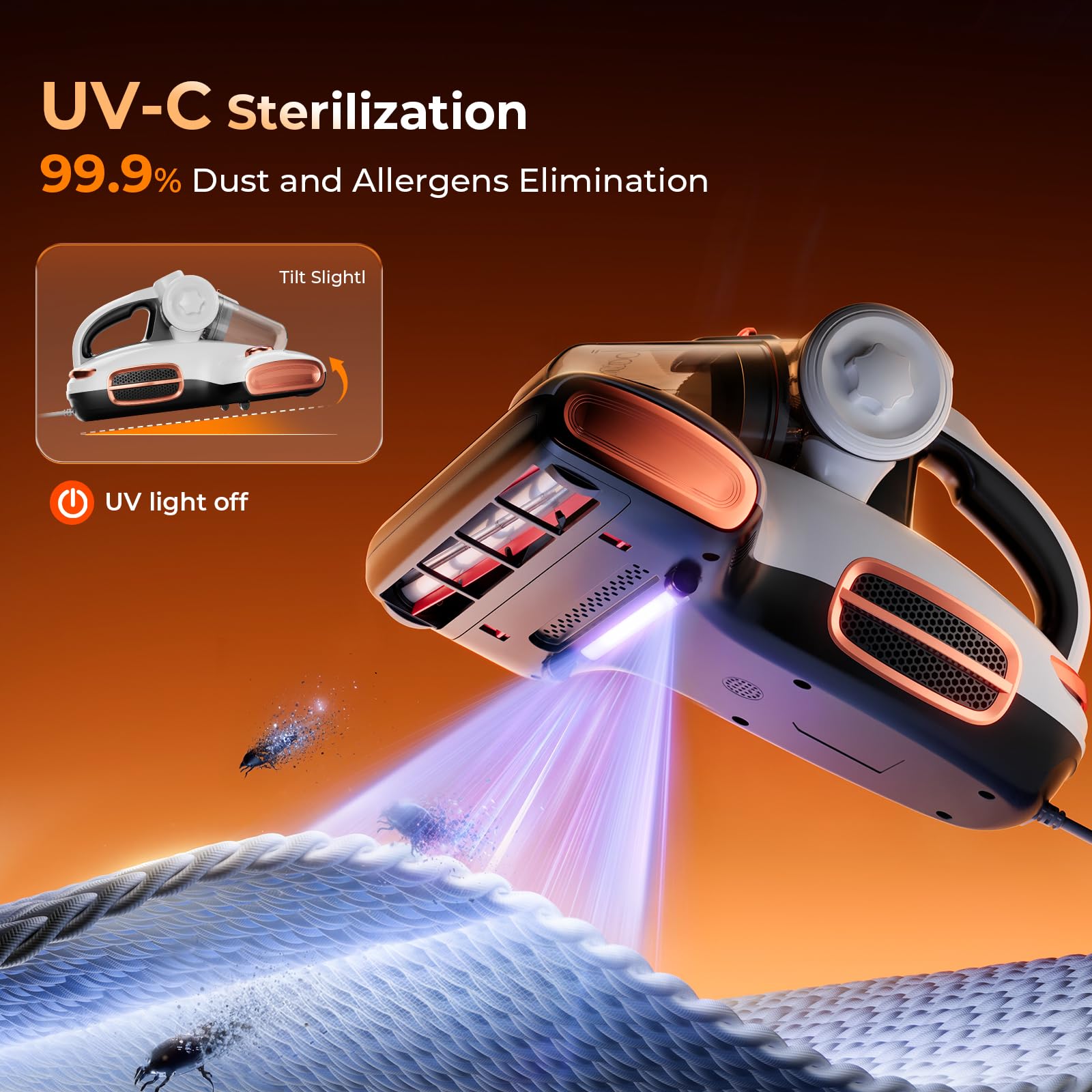 JIGOO T600 700W motor delivers strong, consistent cleaning on mattresses.