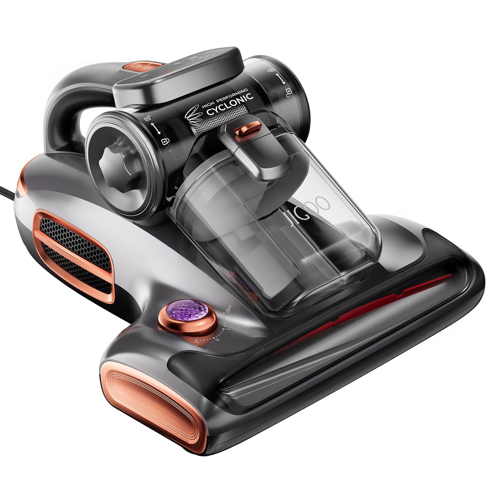 Sturdy metal and rubber roller brush cleans mattresses and sofas