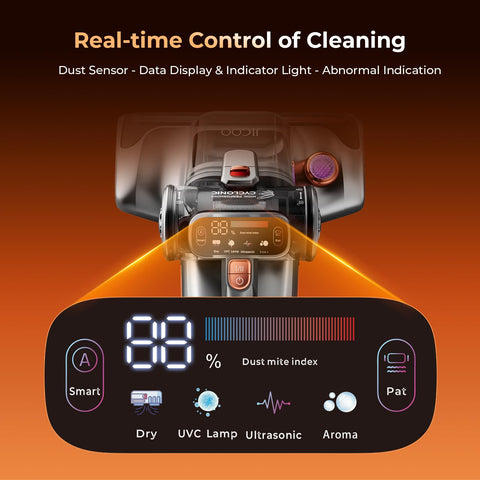 Smart auto mode shows real-time cleanliness updates during use