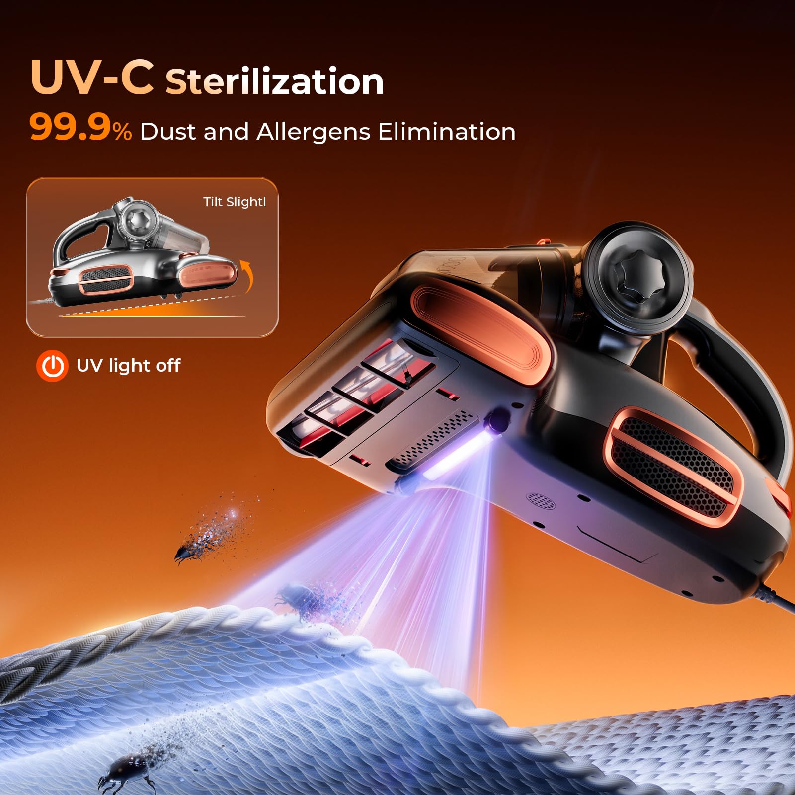 UV-C 254nm helps address hidden dust in fabrics including mattresses