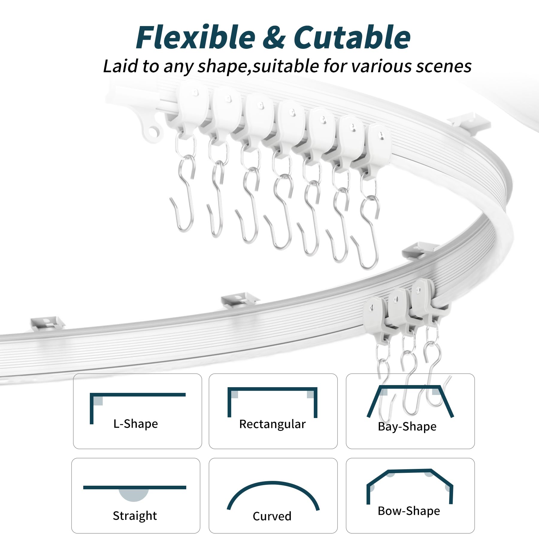 JIHXYER PVC-durable track material provides strong, long-lasting ceiling support.