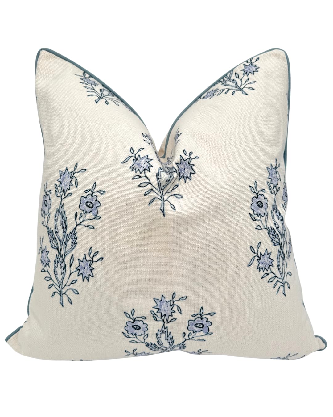 Jillien Harbor The Mary front view with blue-white floral block print for elegant decor
