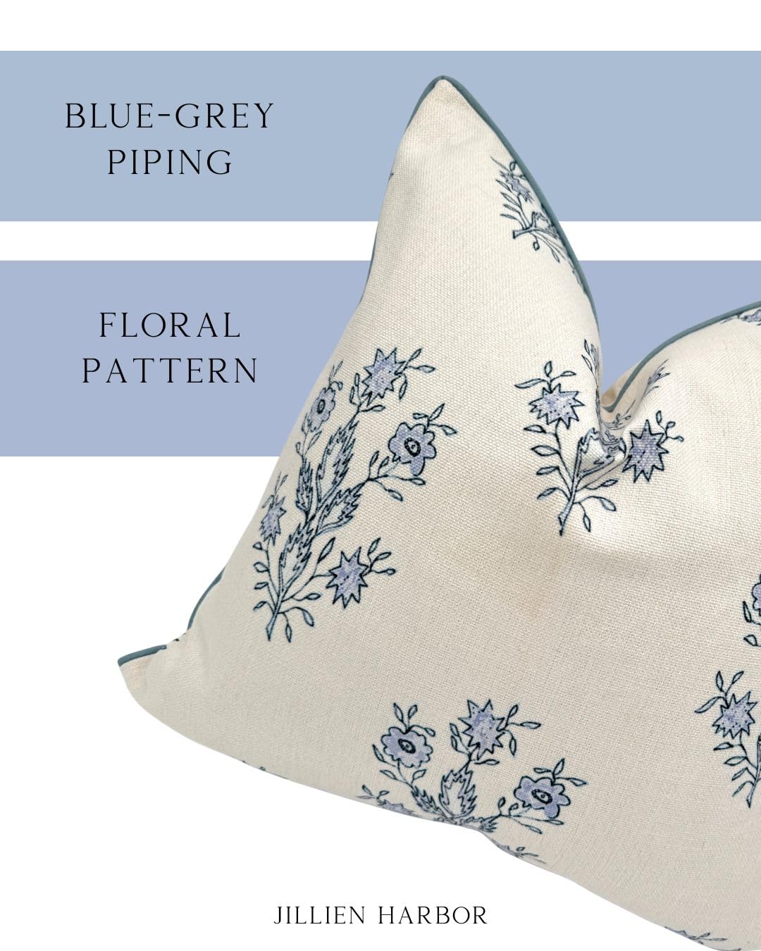 Jillien Harbor The Mary light blue piping edge adds refined contrast