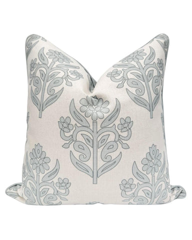 Jillien Harbor The Naples pillow cover with grey floral block print for elegant decor.